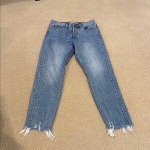 Levi's Blue Straight Leg Jeans with Frayed Hem